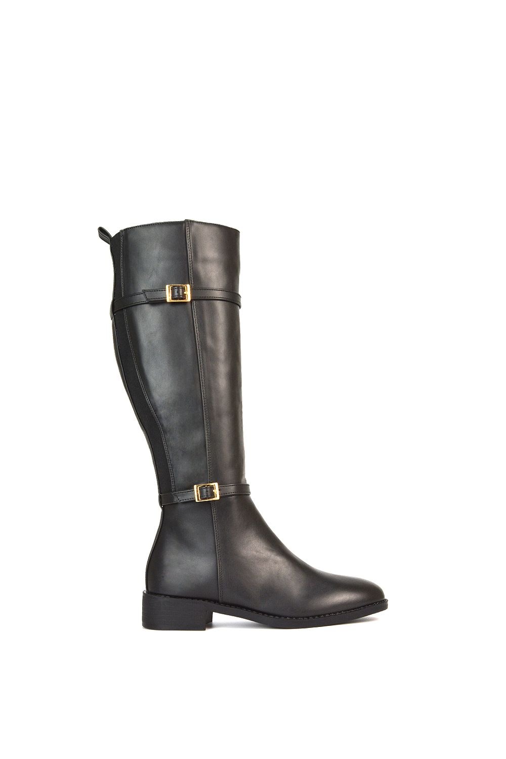 XY London 'Ellis' Flat Heel Stretch Knee High Long Boots With Buckle Details image 1