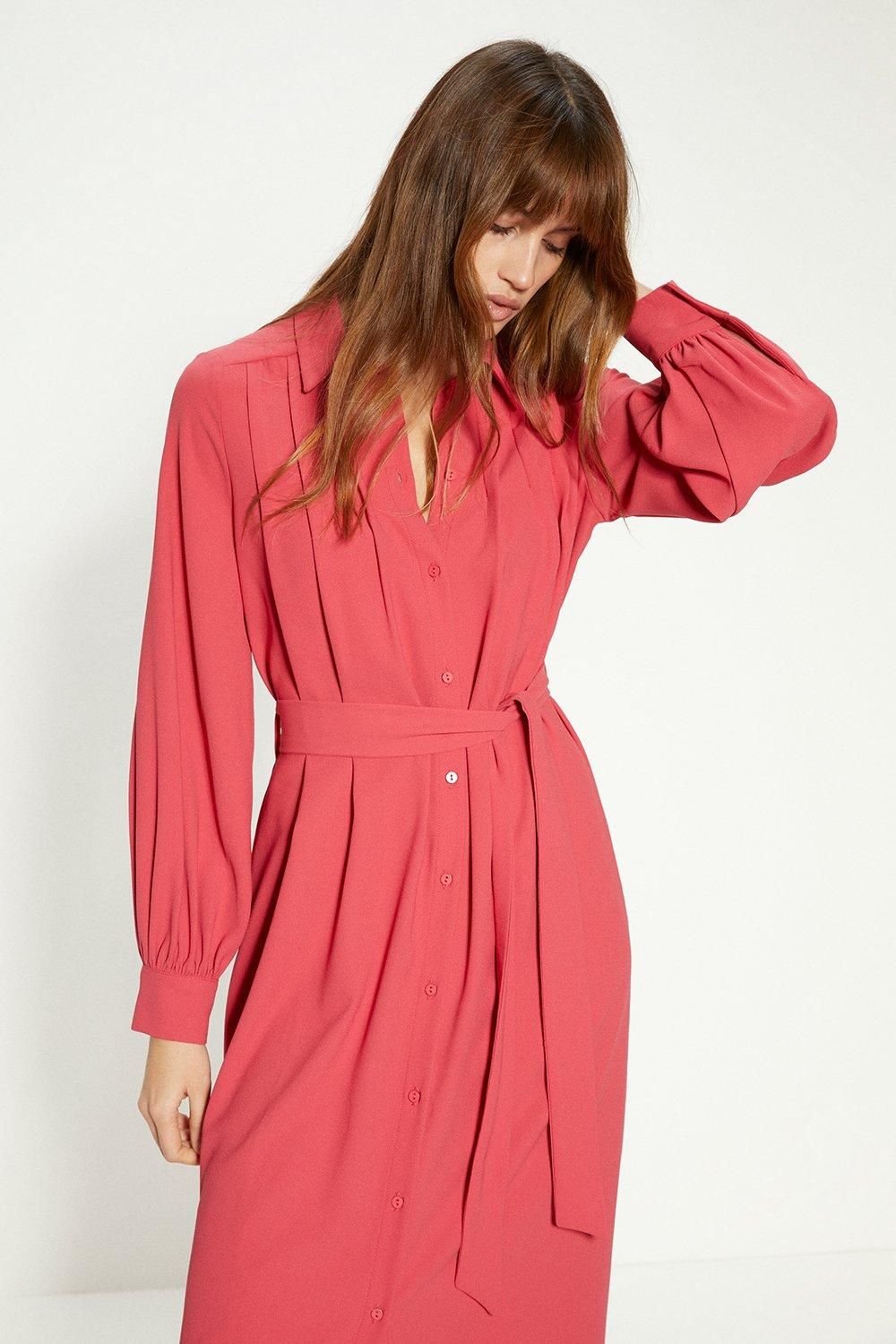 Oasis Petite Crepe Pin-tuck Belted Shirt Dress Pink image 2