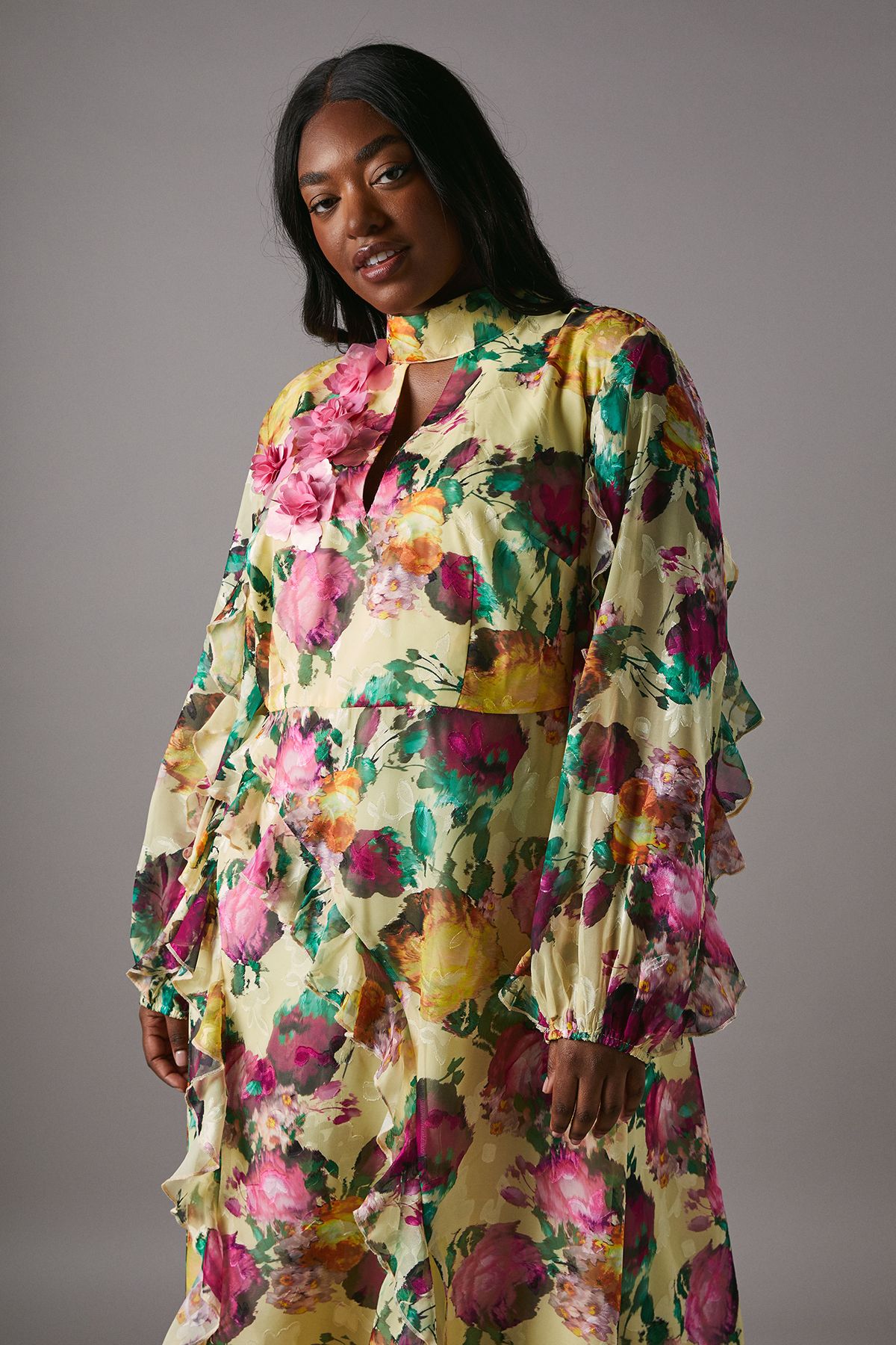 Coast Plus Printed Jacquard Ruffle Dress Yellow image 2