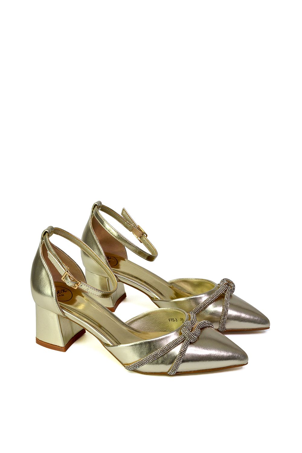 XY London 'Sarah' Ankle Strap Pointed Toe Diamante Mid Block Heels image 3