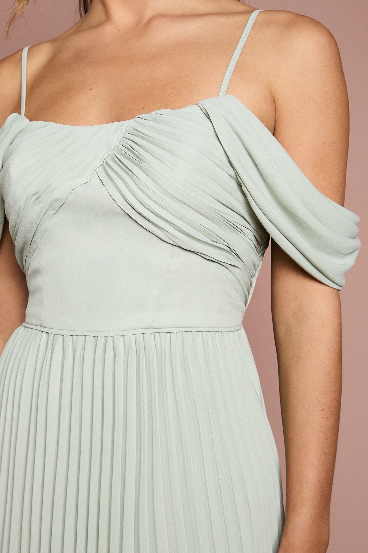 Coast Bardot Pleated Maxi Bridesmaid Dress Sage image 5