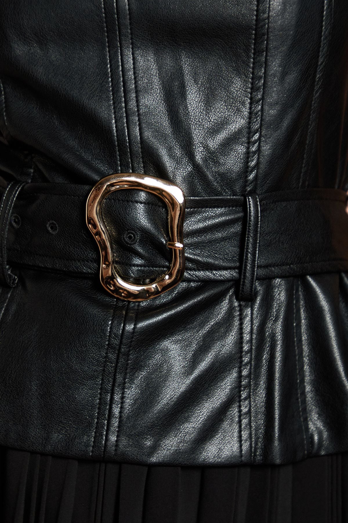 Coast PU Pleated Chiffon Skirt Midi Dress Black image 5