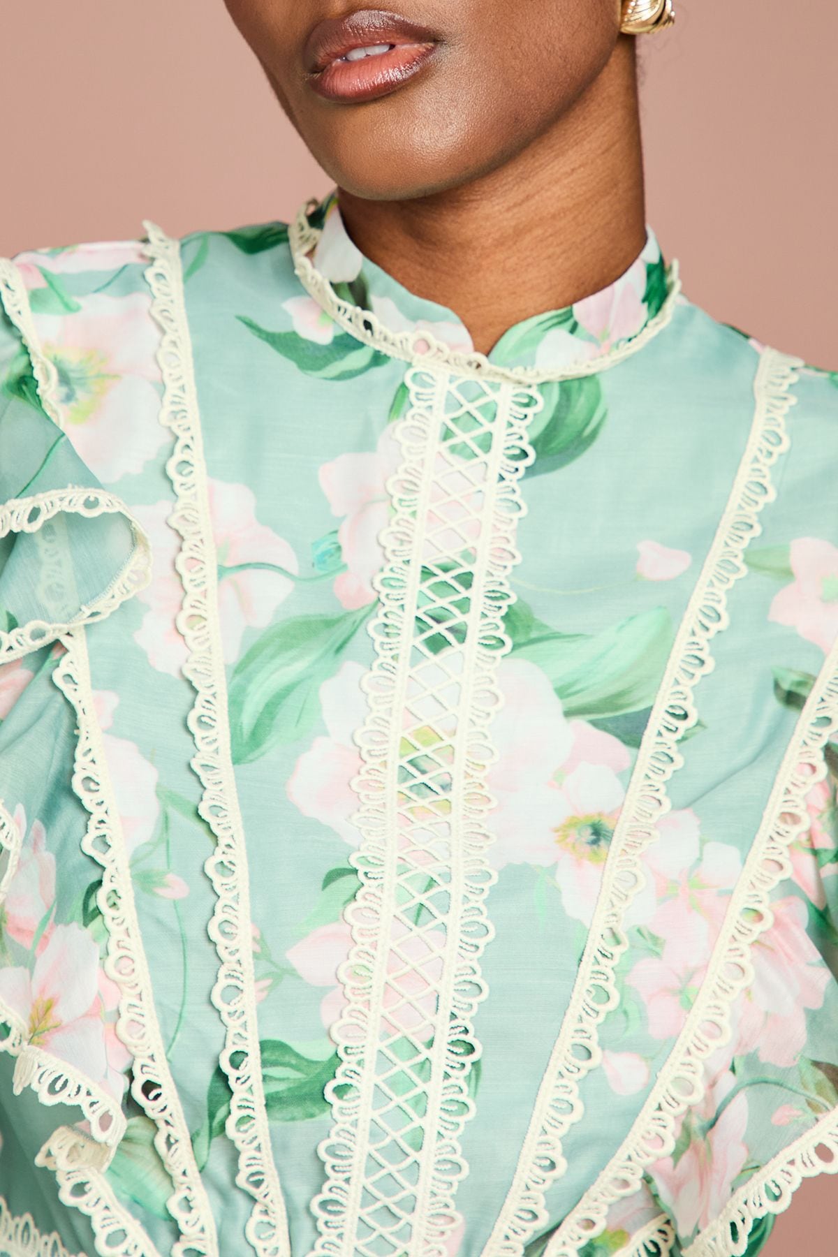 Coast Printed Long Sleeve Frill Organza Blouse Sage image 2