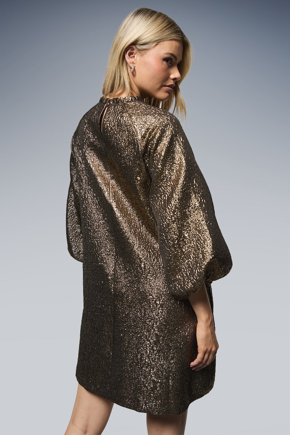 Dorothy Perkins DP Luxe Metallic Jacquard Blouson Sleeve Mini Dress Bronze image 3