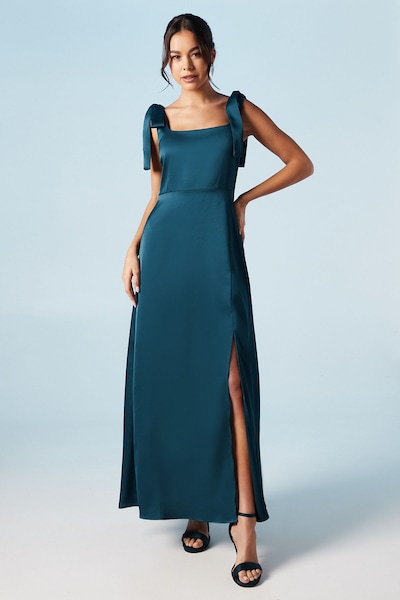 Oasis Satin Tie Shoulder Midi Bridesmaid Dress Navy
