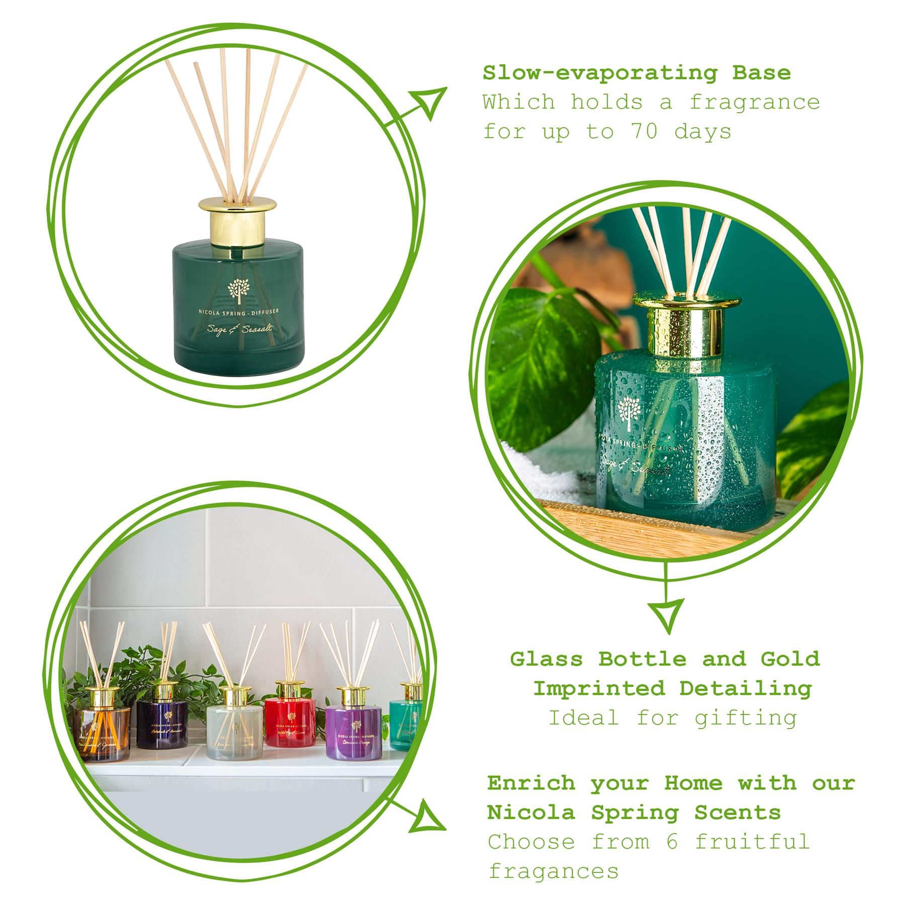 Nicola Spring 200ml Sage & Seasalt Reed Diffuser - Herbal Spa Relaxing Scent Jar image 3