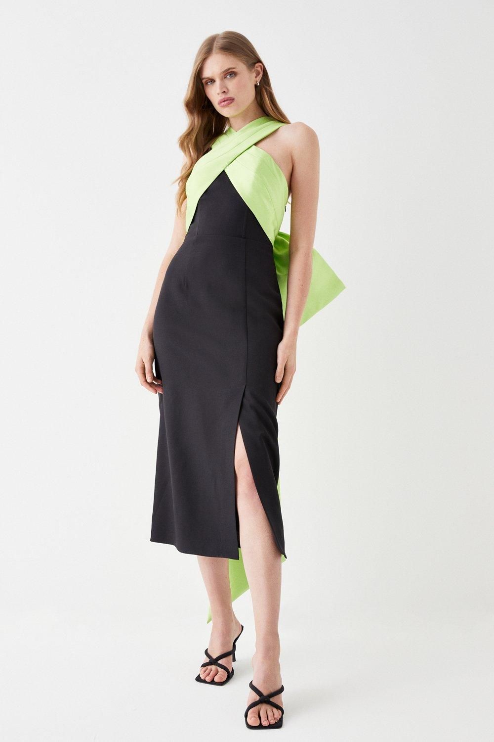 Coast Cross Over Front Bow Back Midi Dress Black image 1