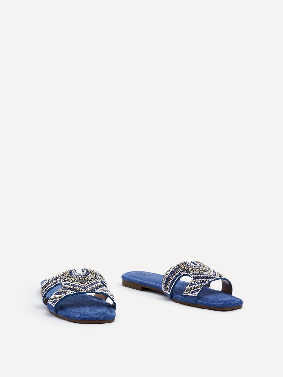 Linzi Indira Cobalt Blue Suede Aztec Design Embellished Slider Sandal image 3