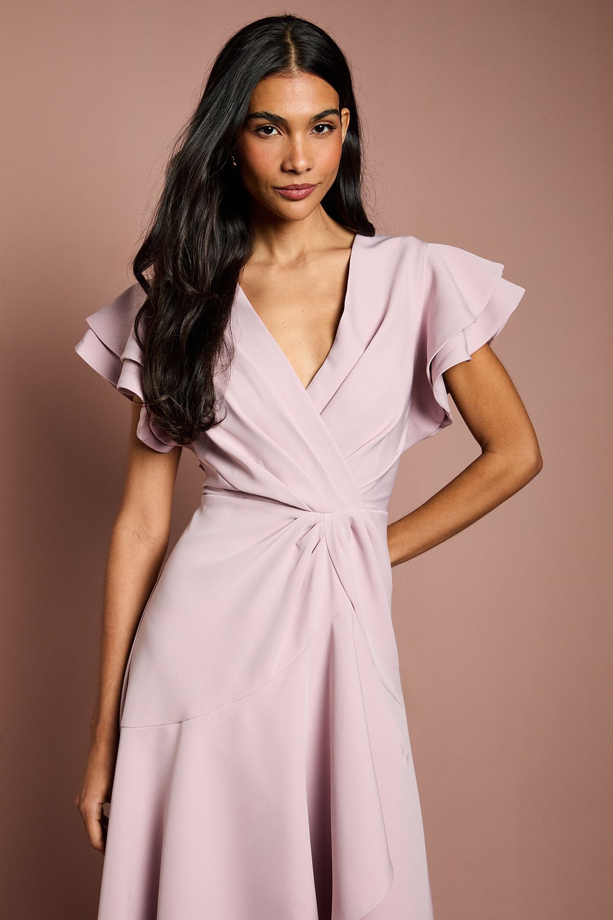 Coast Short Sleeve V Neck Wrap Front Midi Dress Mauve image 4
