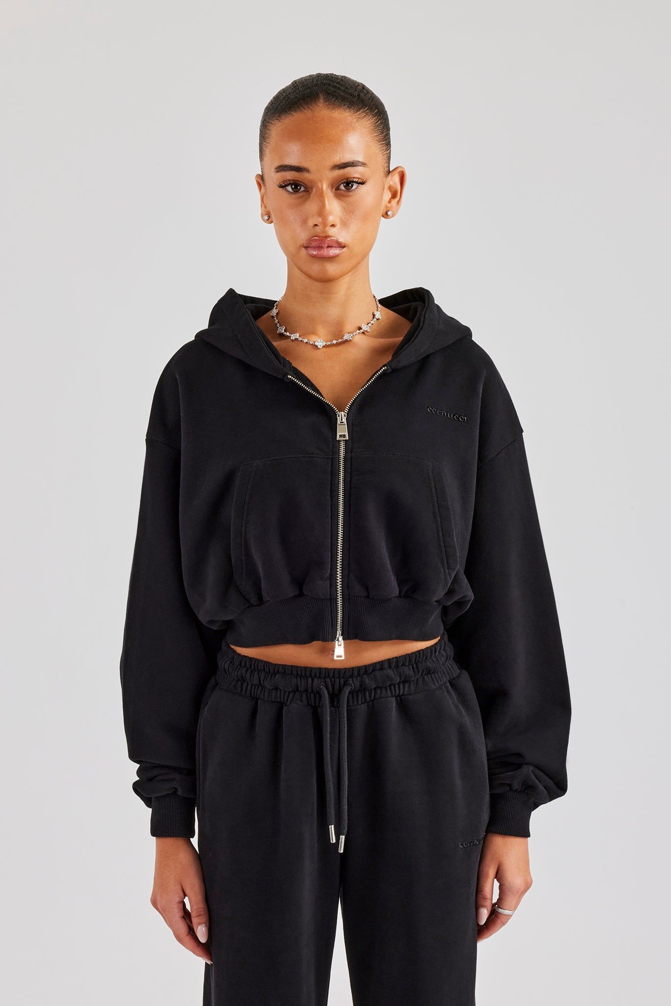 Cernucci C Cropped Zip Through Hoodie - Black image 2