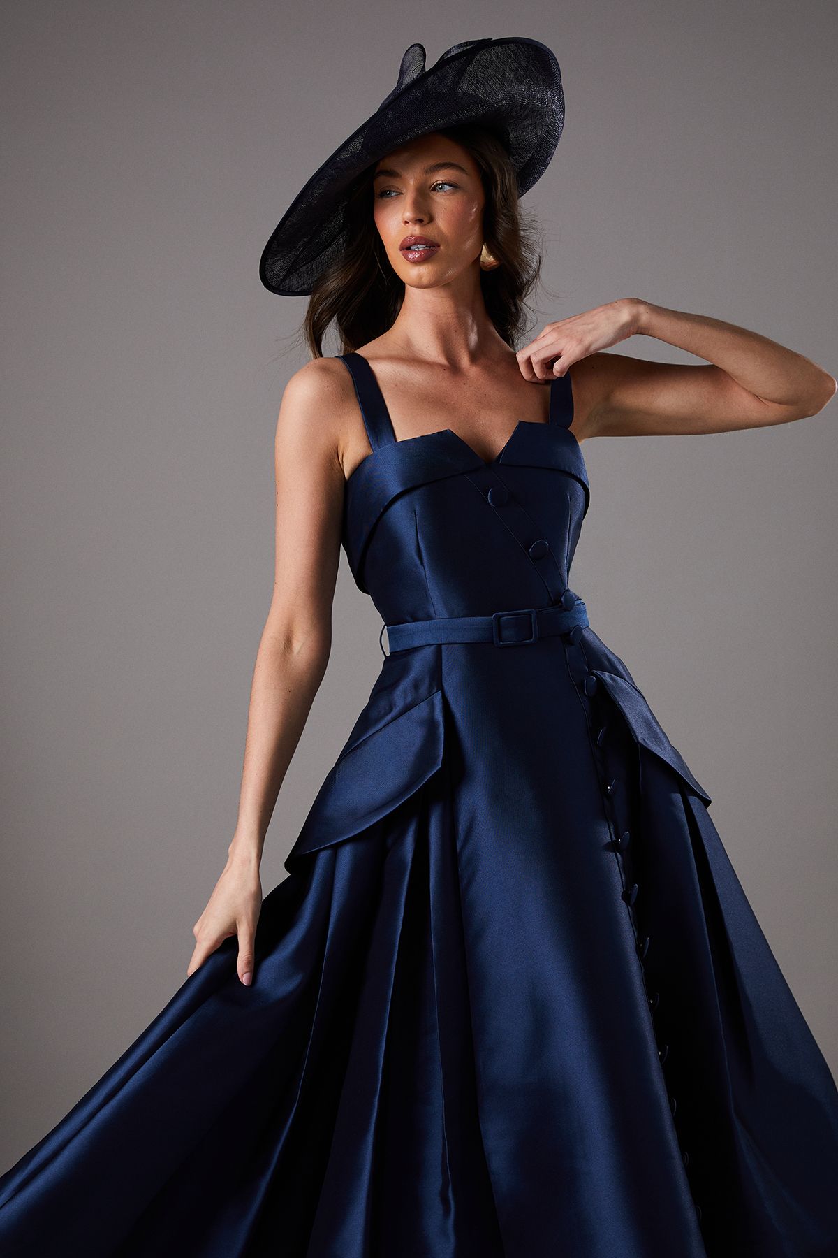 Coast Lisa Tan Twill Volume Belted Midi Dress Navy image 2