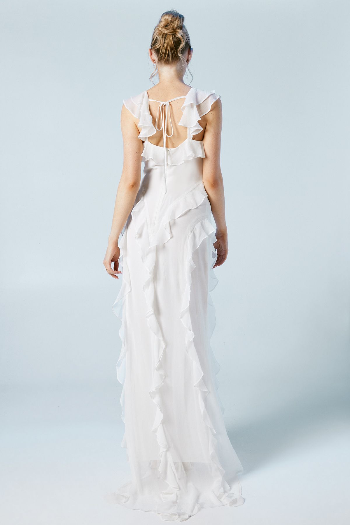 Oasis Flutter Sleeve Ruffle Detail Chiffon Maxi Wedding Dress Ivory image 4