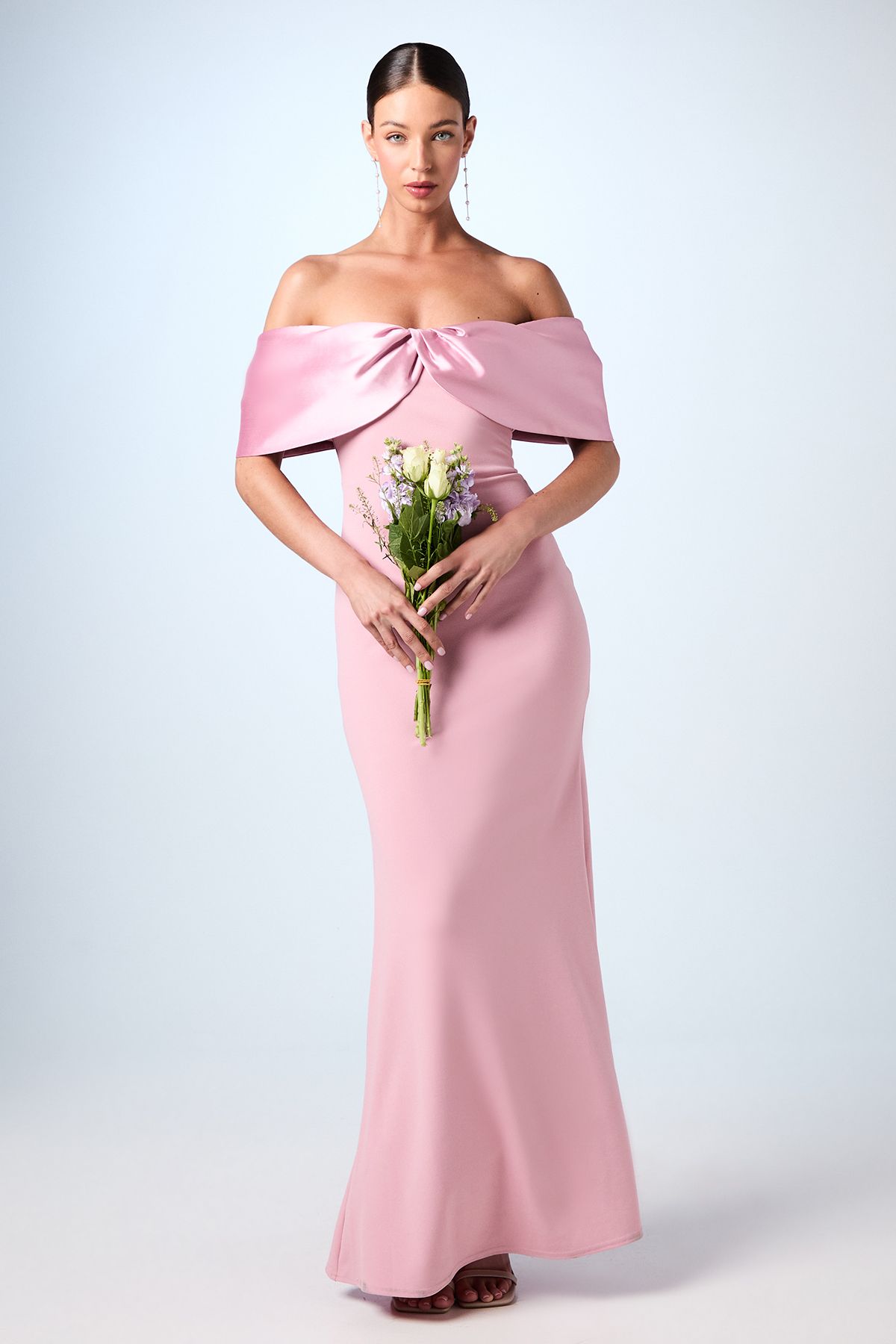 Coast Satin Sleeve Scuba Maxi Bridesmaid Dress Blush image 1