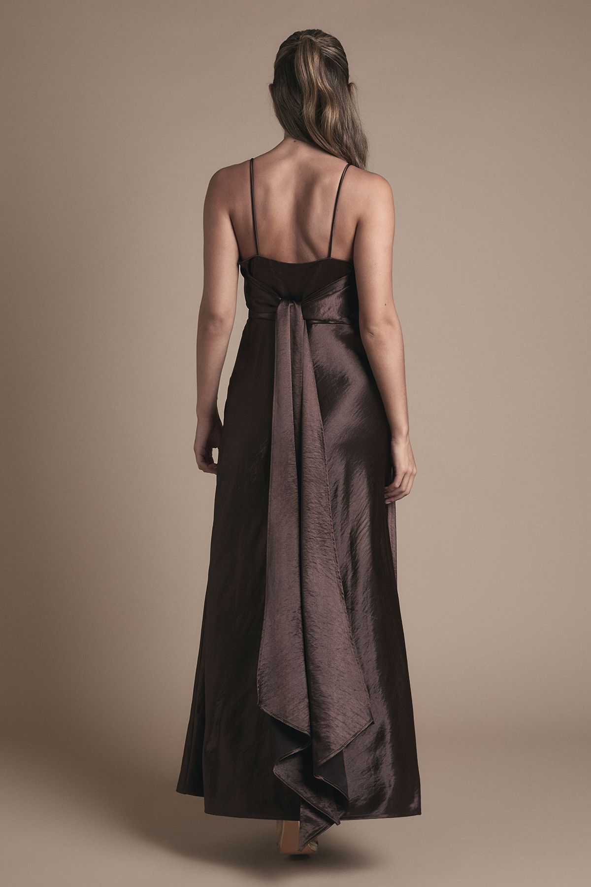 Coast Satin Tie Back Detail Maxi Bridesmaid Dress Chocolate image 4