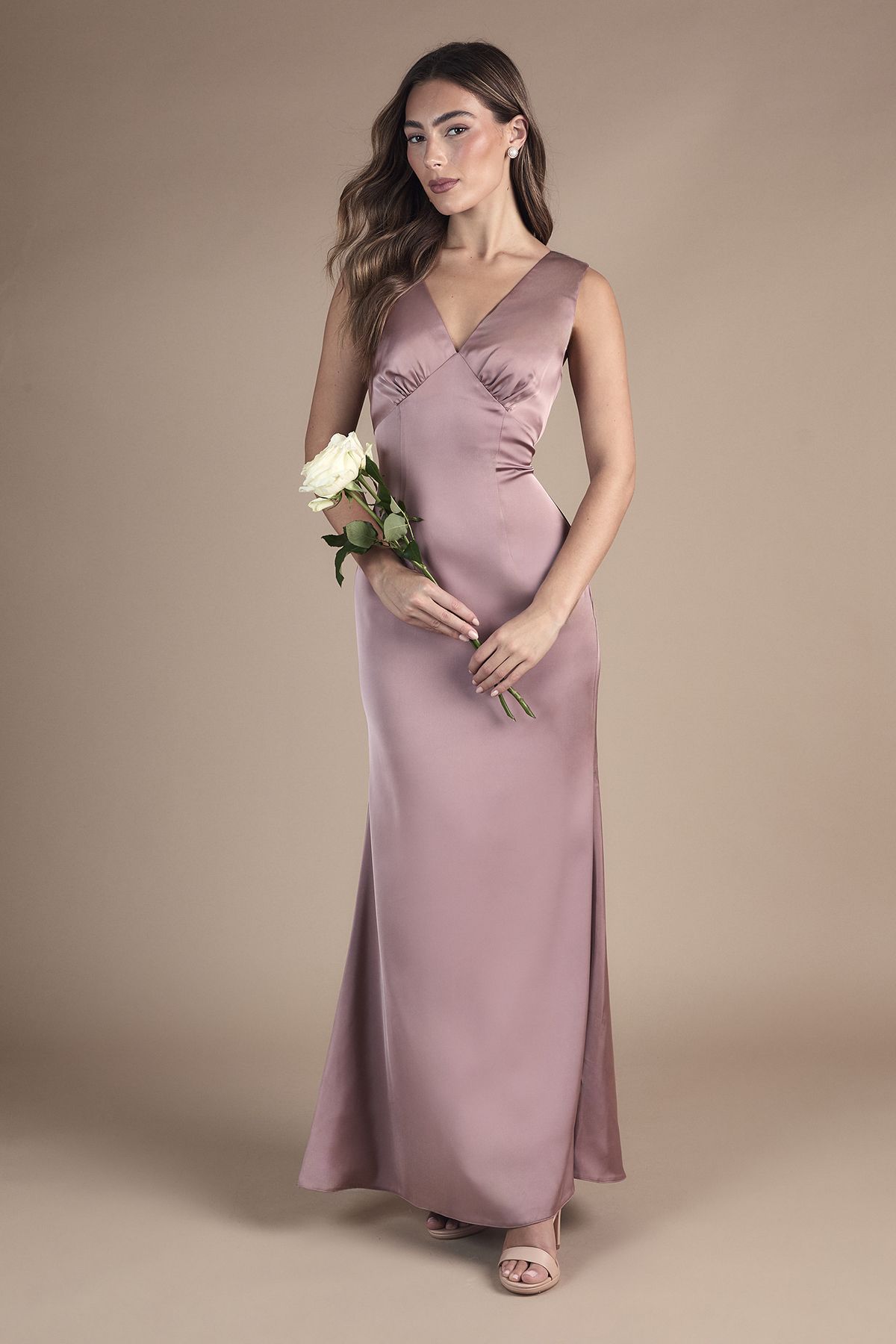 Coast Bow Back V Neck Satin Bridesmaid Dress Dusty Mauve image 1