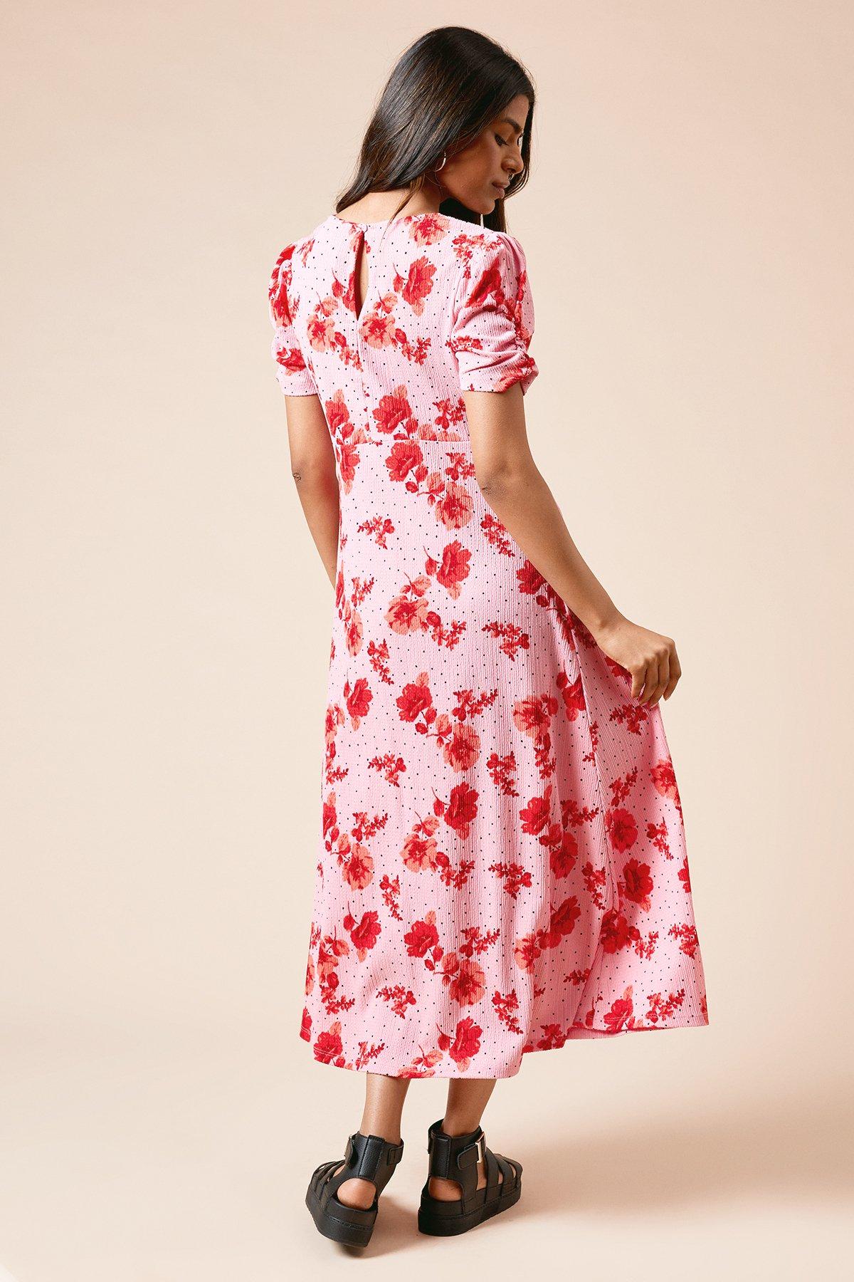 Dorothy Perkins Petite Floral Ruched Sleeve Jersey Midi Dress Floral image 3