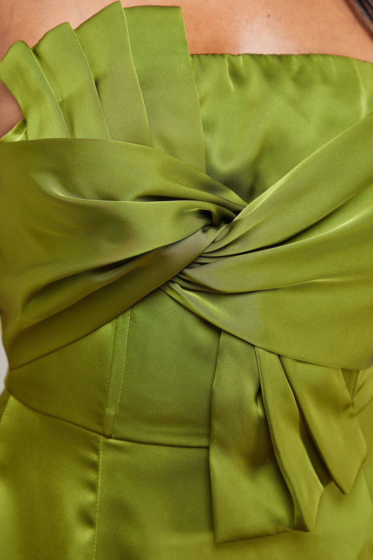 Oasis Satin Bow Front Bandeau Midi Dress Olive image 5