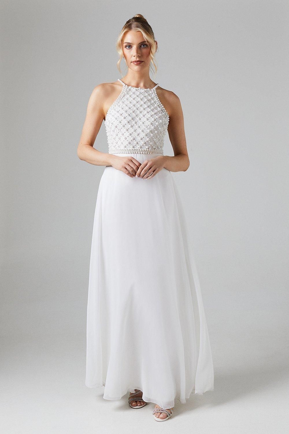 Coast Halterneck Pearl Embellishment Georgette Wedding Dress Ivory image 1