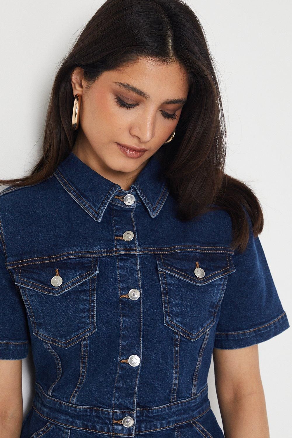 Dorothy Perkins Denim Short Sleeve Mini Dress Indigo image 5