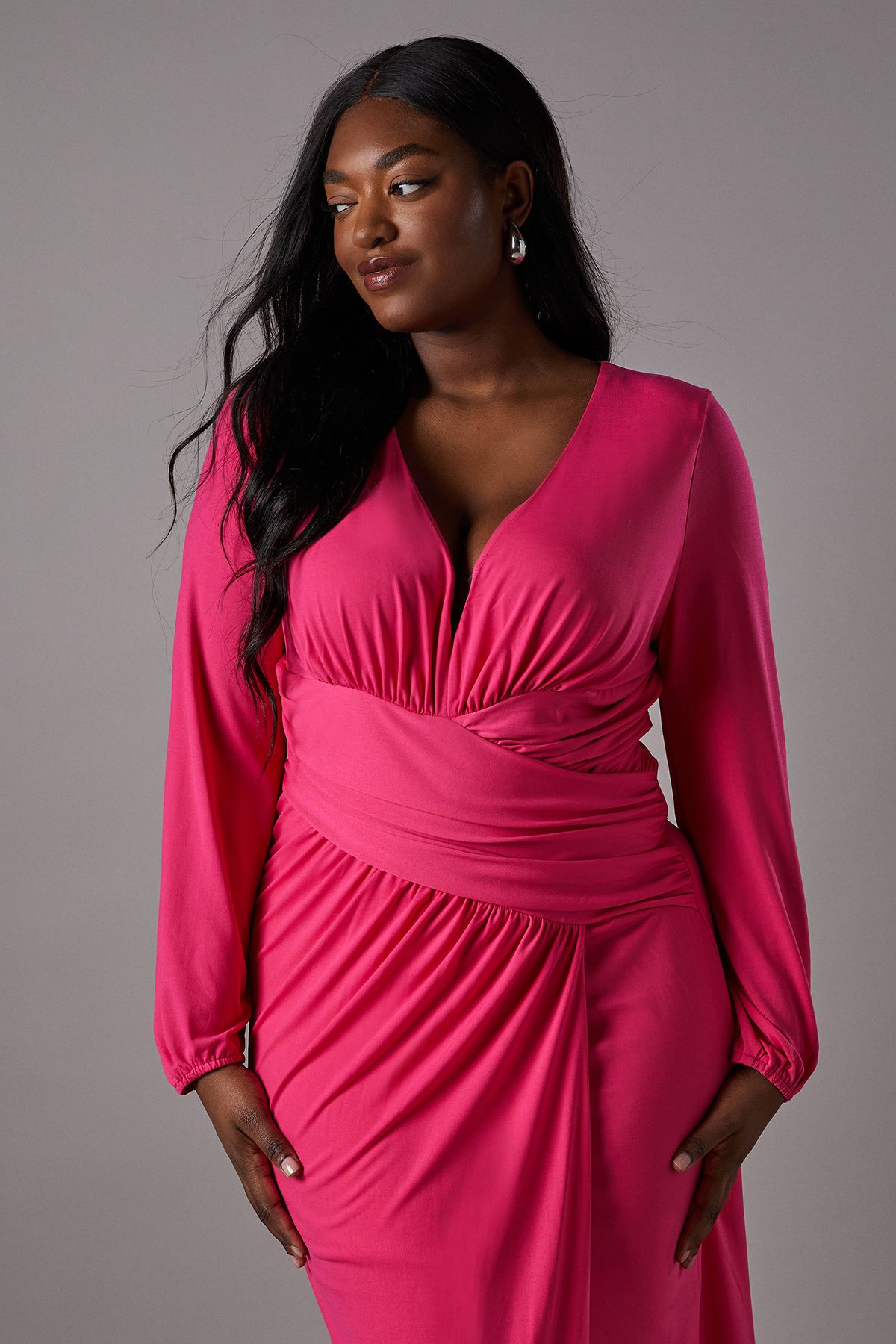 Coast Plus Jersey Tie Wrap Front Long Sleeve Dress Pink image 2