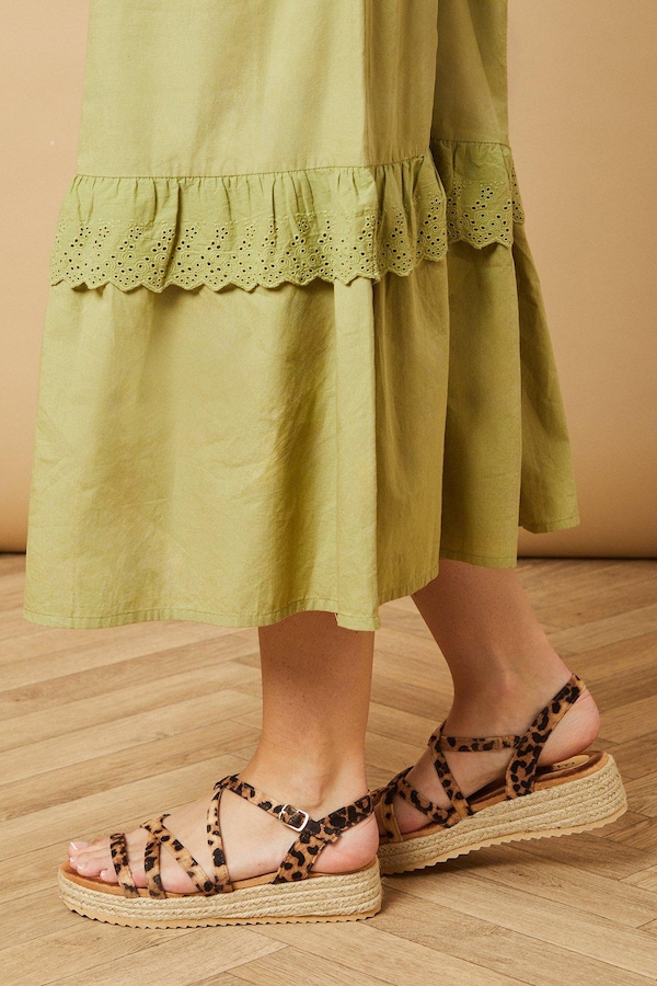 Oasis Kenza Faux Suede Strappy Low Wedge Espadrille Sandals Leopard