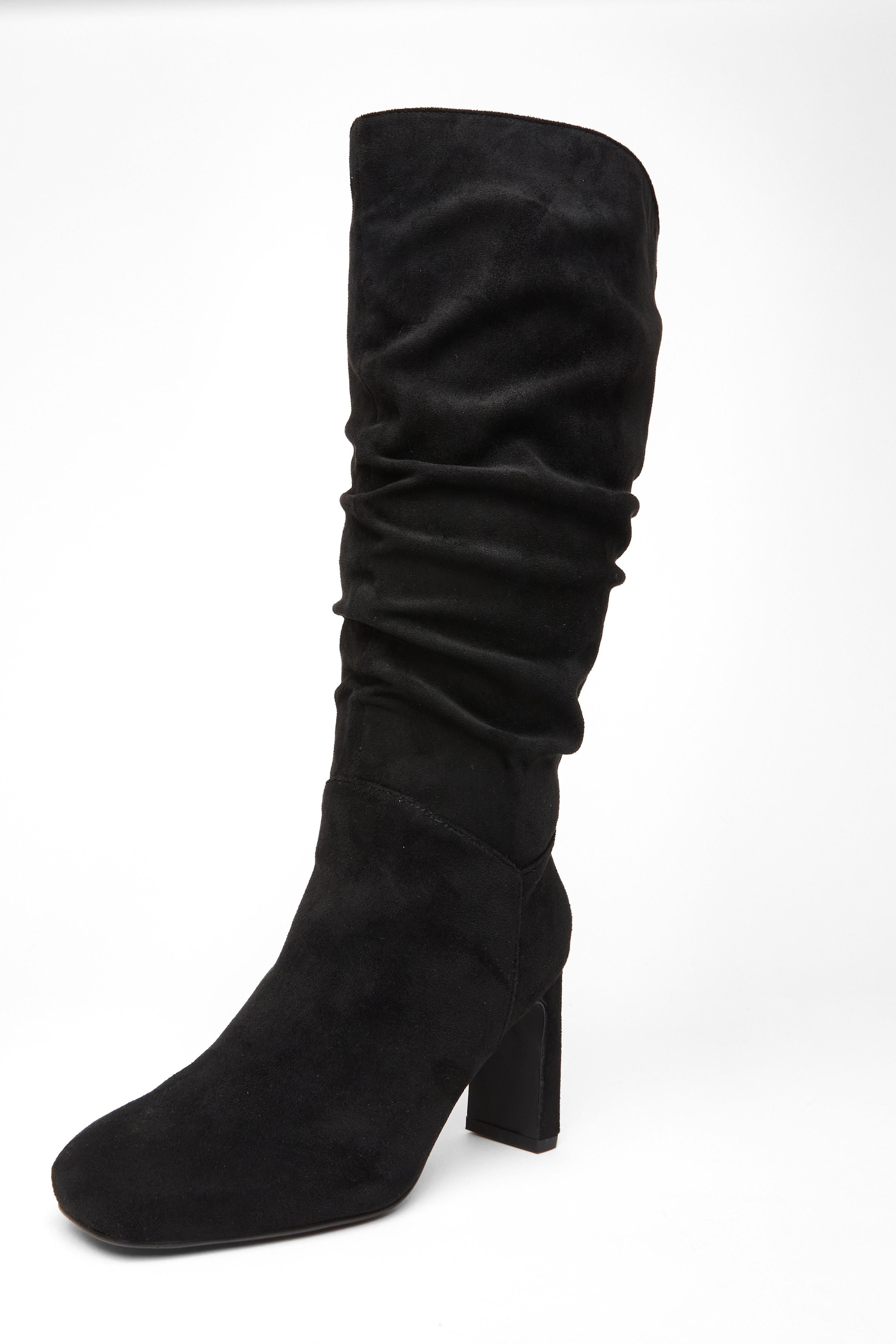 Quiz Black Wide Fit Faux Suede Heeled Boot image 1