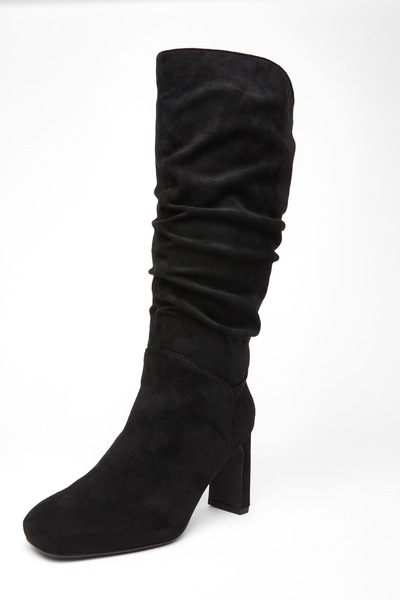 Quiz Black Wide Fit Faux Suede Heeled Boot
