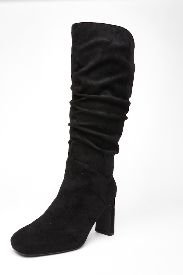 Quiz Black Wide Fit Faux Suede Heeled Boot