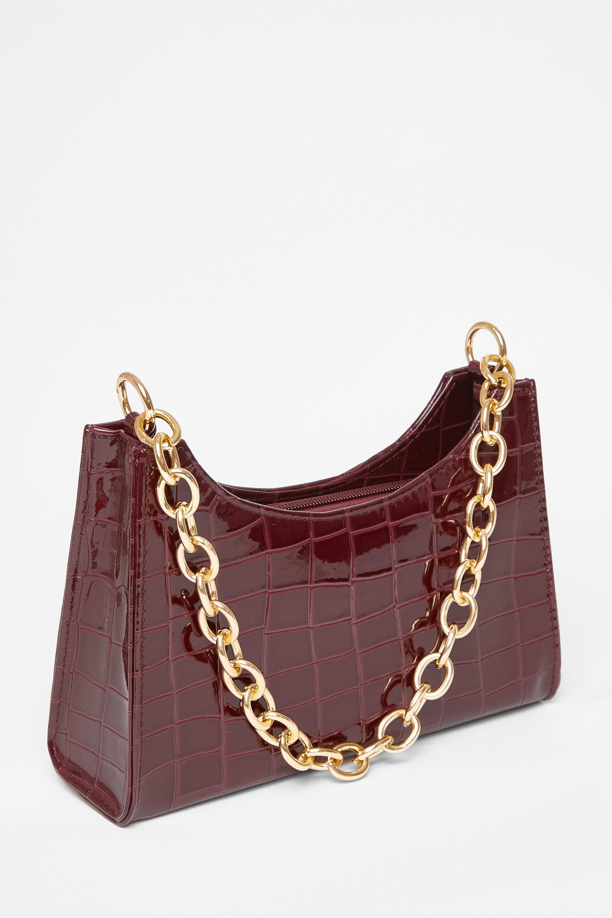 Quiz Burgundy Croc Chain Strap Shoulder Bag image 4