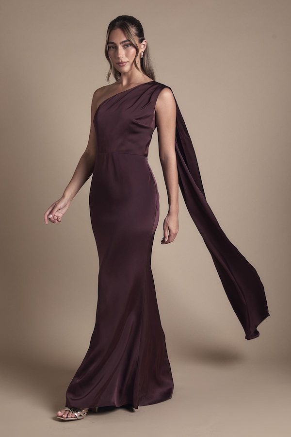 Coast Coast Honoured Drape One Shoulder Satin Maxi Bridesmaid Dress Espresso