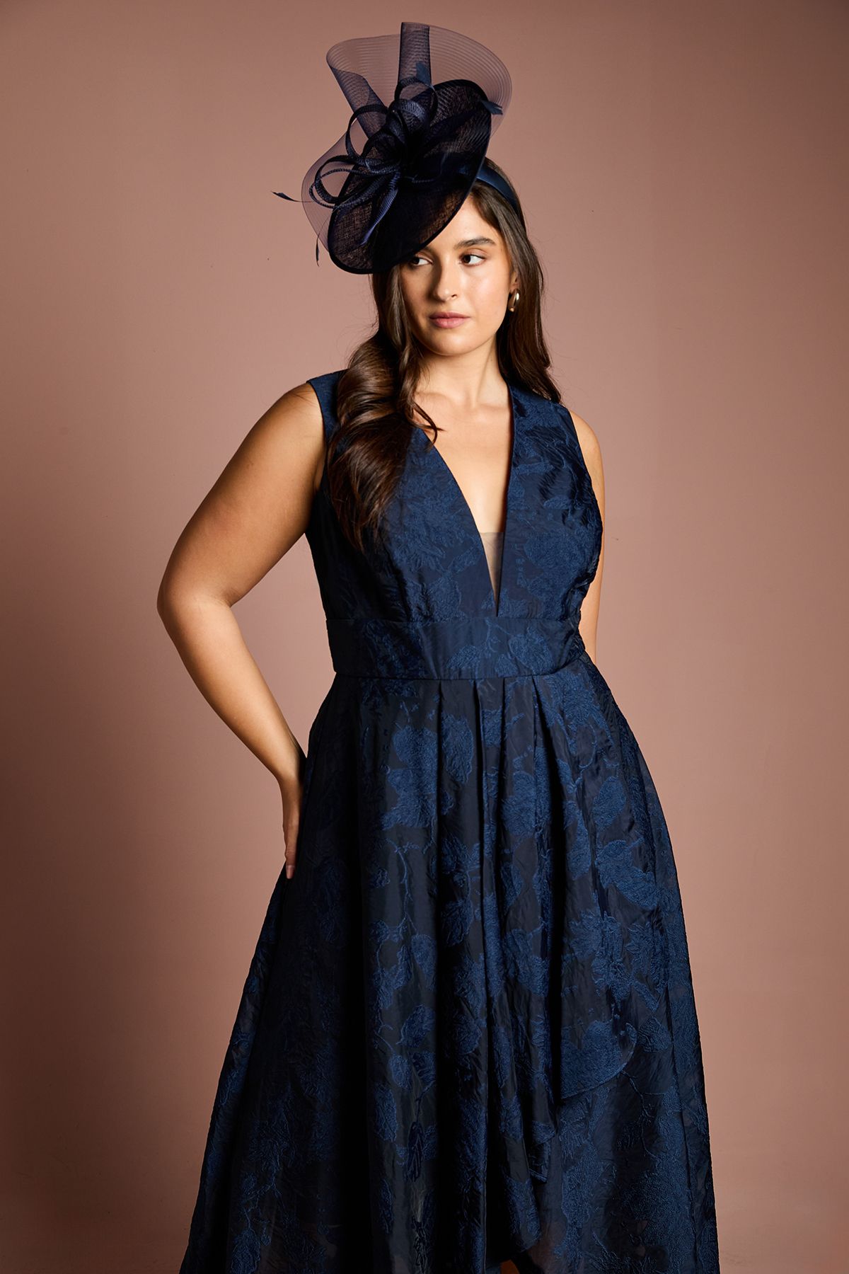 Coast Plus Plunge Neck Waterfall Organza Jacquard Maxi Dress Navy image 2