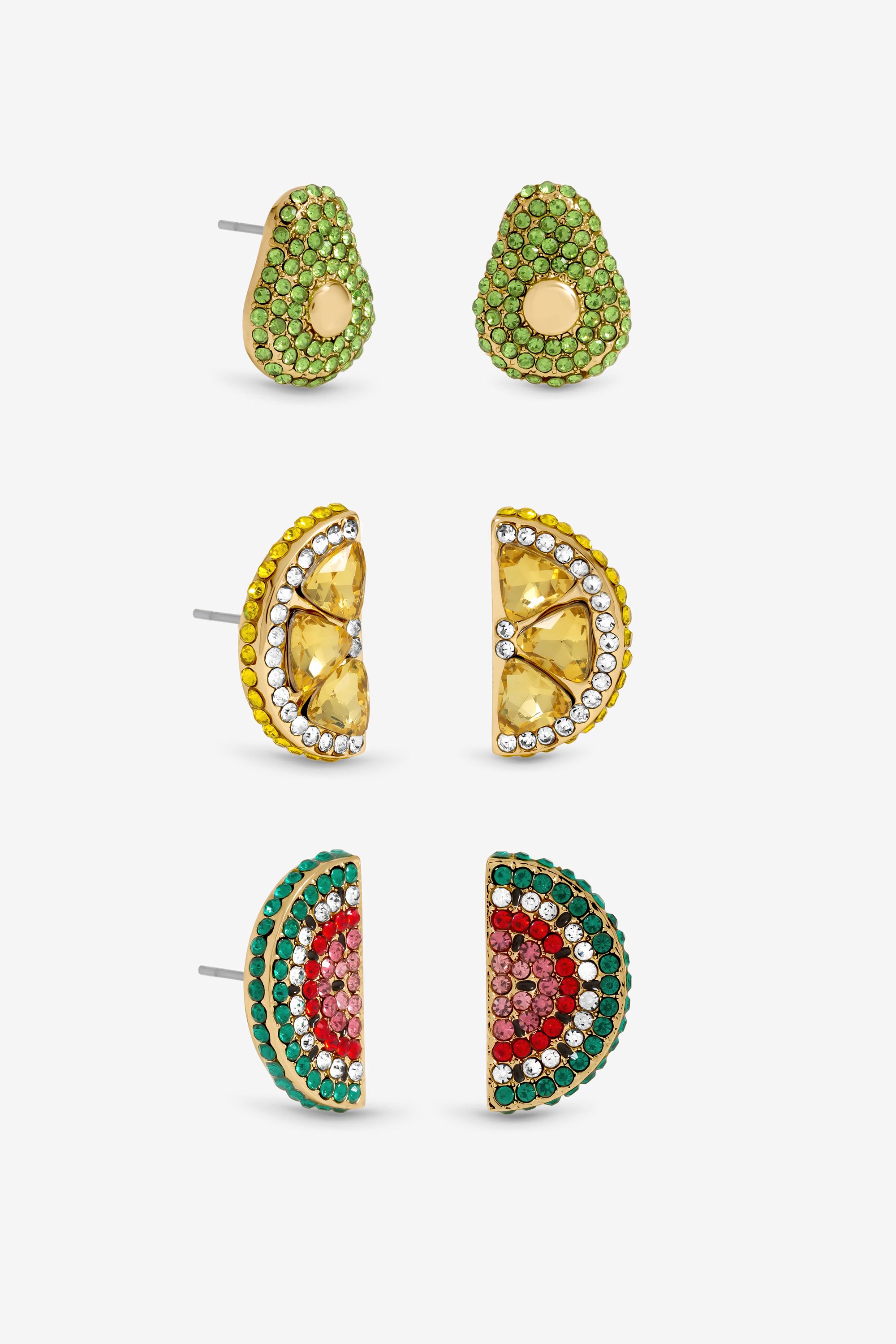 Mood Gold Plated and Crystal Fruit Earrings - Pack of 3