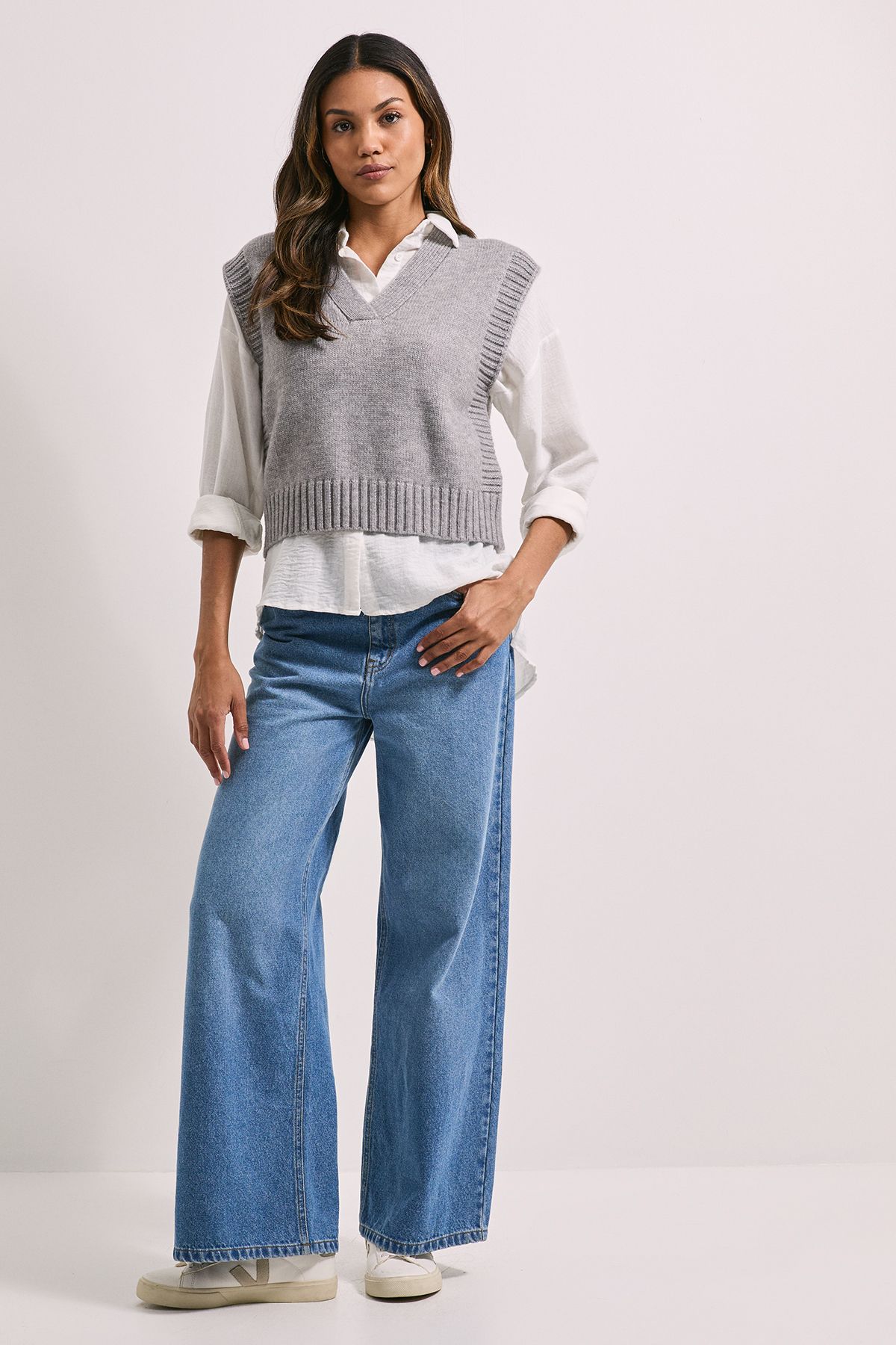 Dorothy Perkins Grey V Neck Knitted Tank Grey image 2