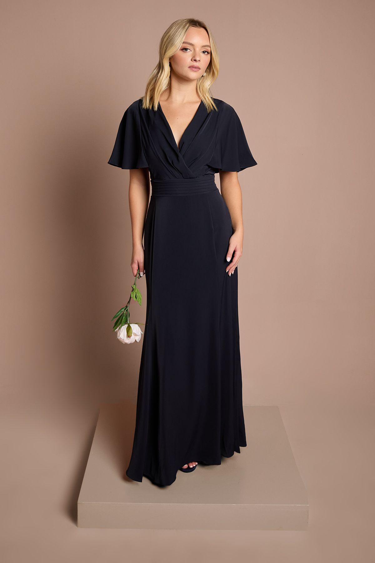 Coast Teen V Neck Flutter Sleeve Bridesmaid Dress Navy image 1