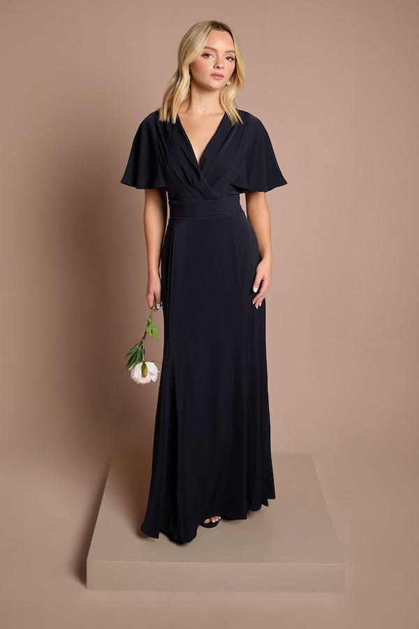 Coast Teen V Neck Flutter Sleeve Bridesmaid Dress Navy