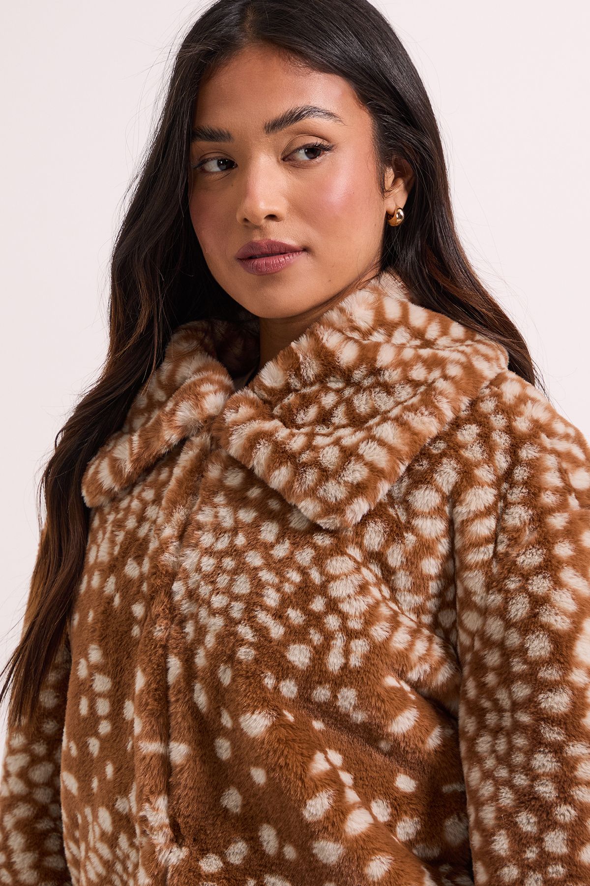 Dorothy Perkins Petite Deer Print Fur Coat Brown image 4
