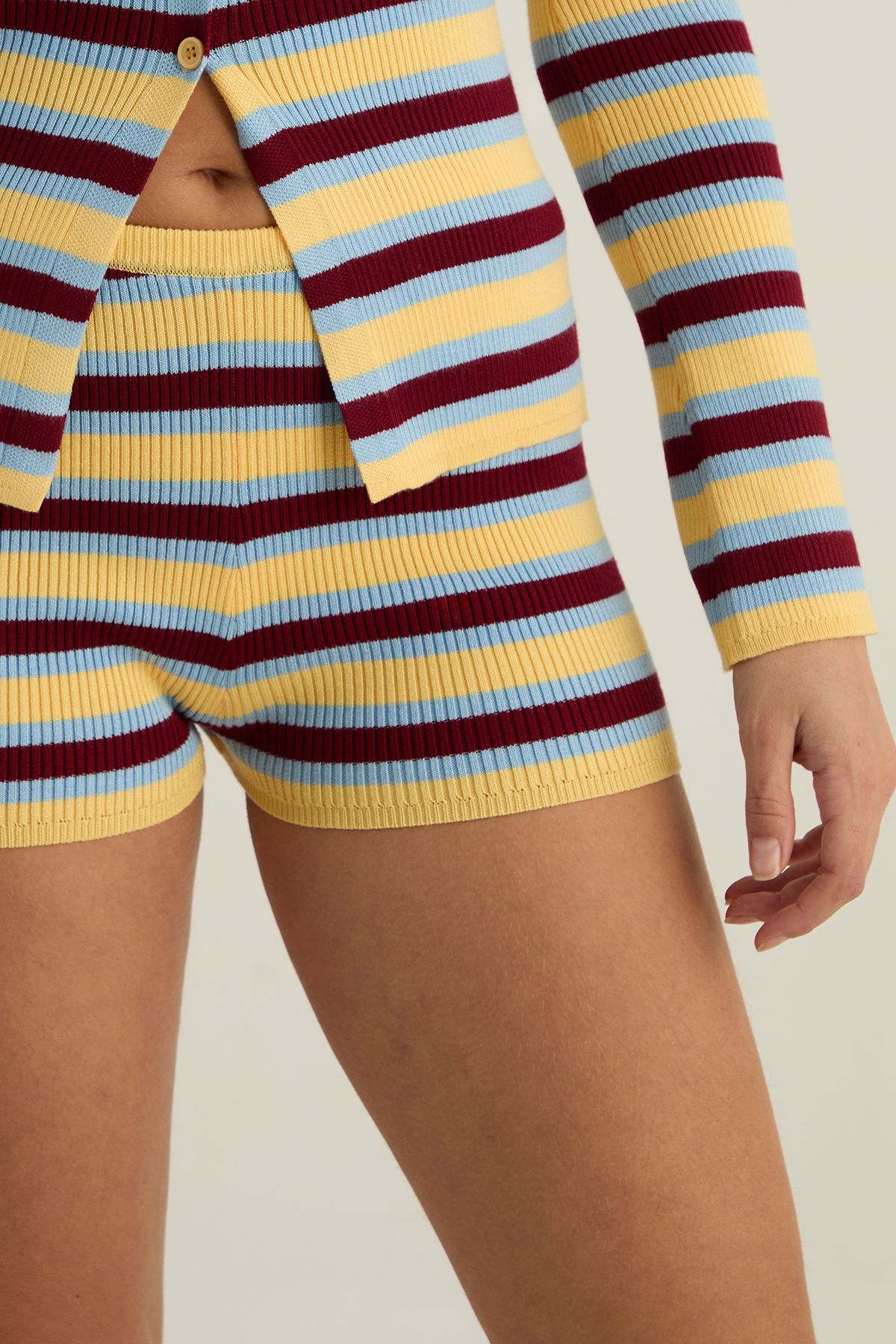 NastyGal Stripe Knitted Shorts Yellow image 4