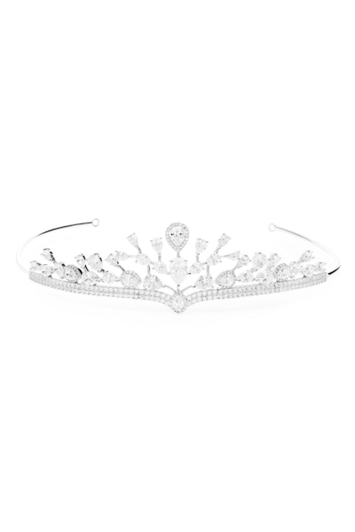 Jon Richard Aurora Silver Plated Cubic Zirconia Halo Pear Statement Crown Tiara