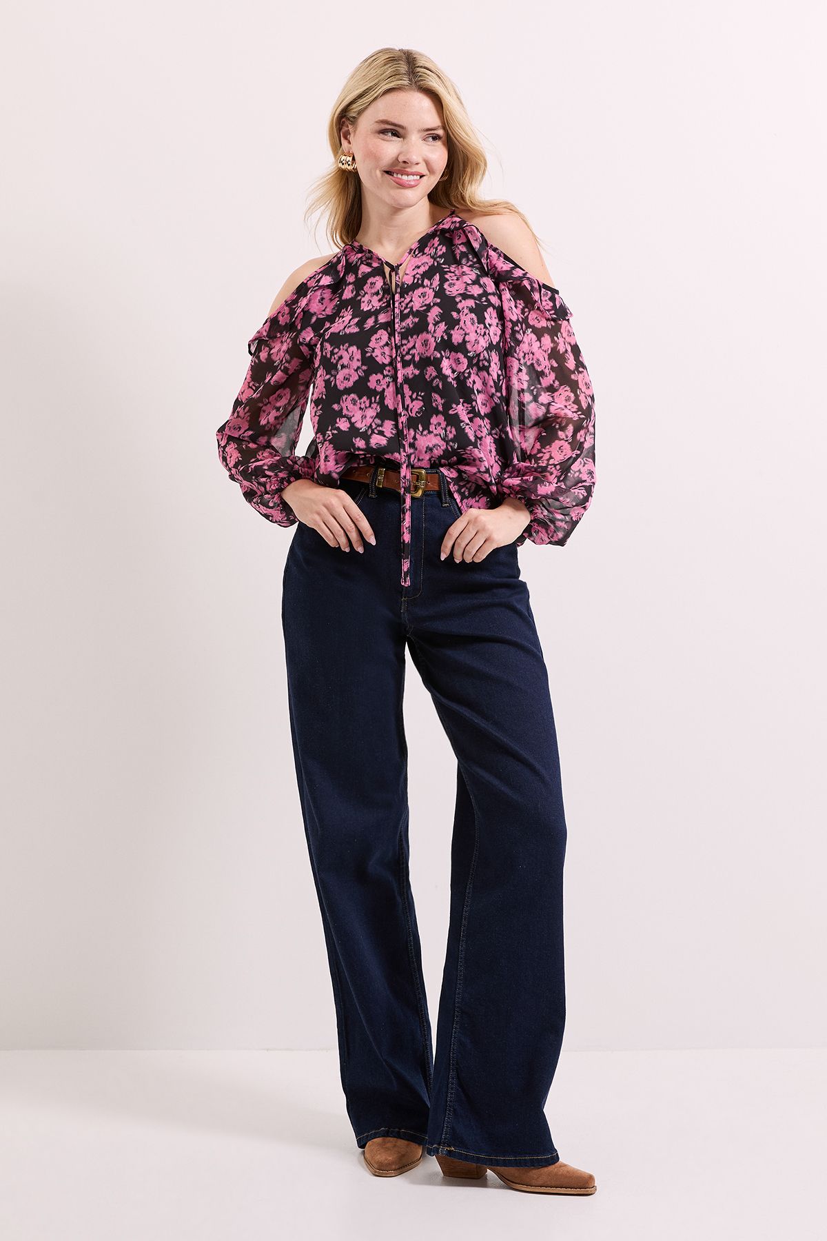 Dorothy Perkins Floral Ruffle Detail Printed Chiffon Top Floral image 1