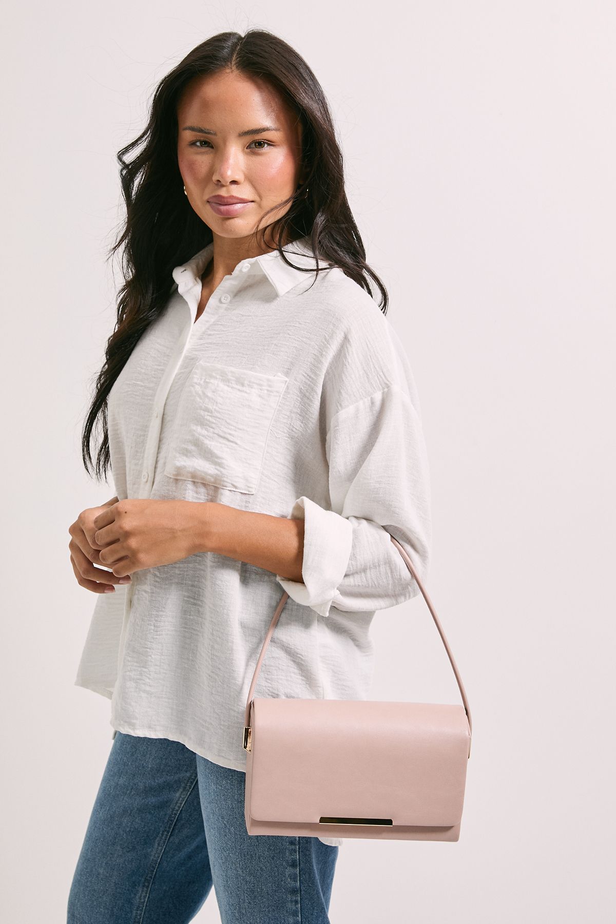 Dorothy Perkins Tia Faux Leather Flapover Structured Shoulder Bags Blush image 2