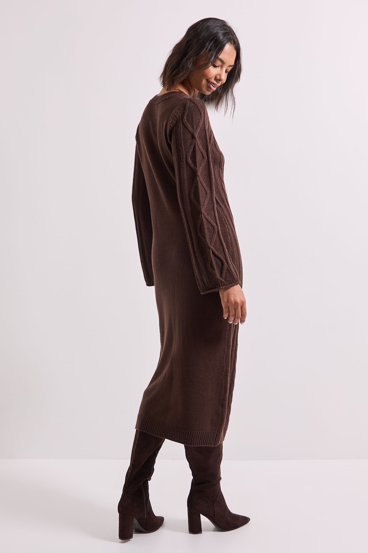 Dorothy Perkins Cable Detail Midi Dress Chocolate image 3