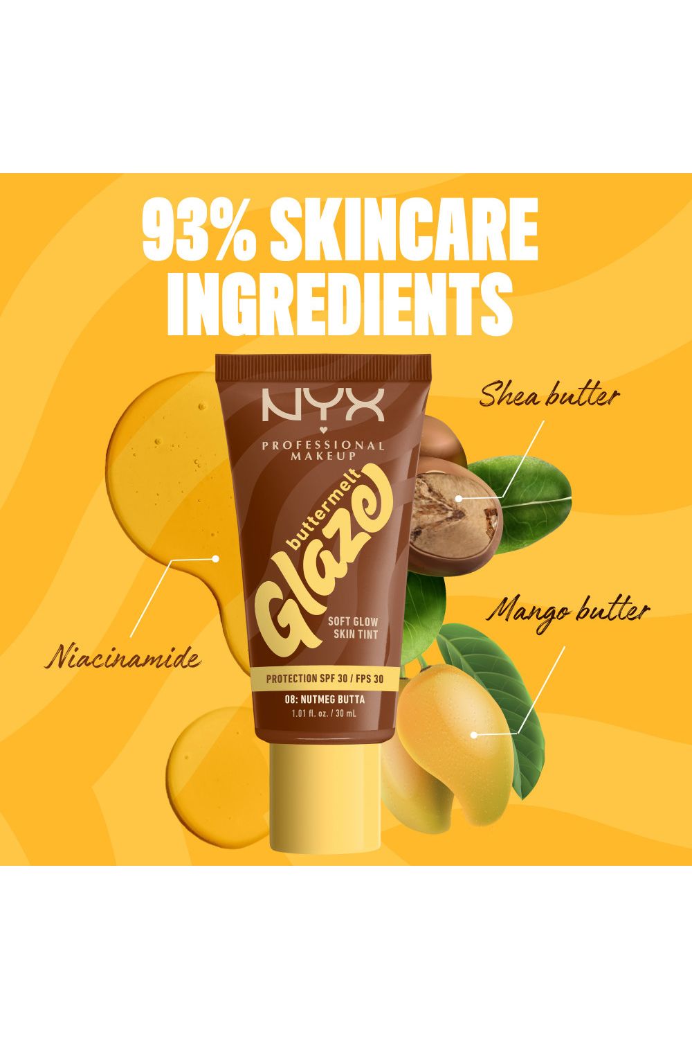 NYX Professional Makeup Buttermelt Glaze Soft Glow Skin Tint + SPF/FPS 30 30ml Nutmeg Butta image 2