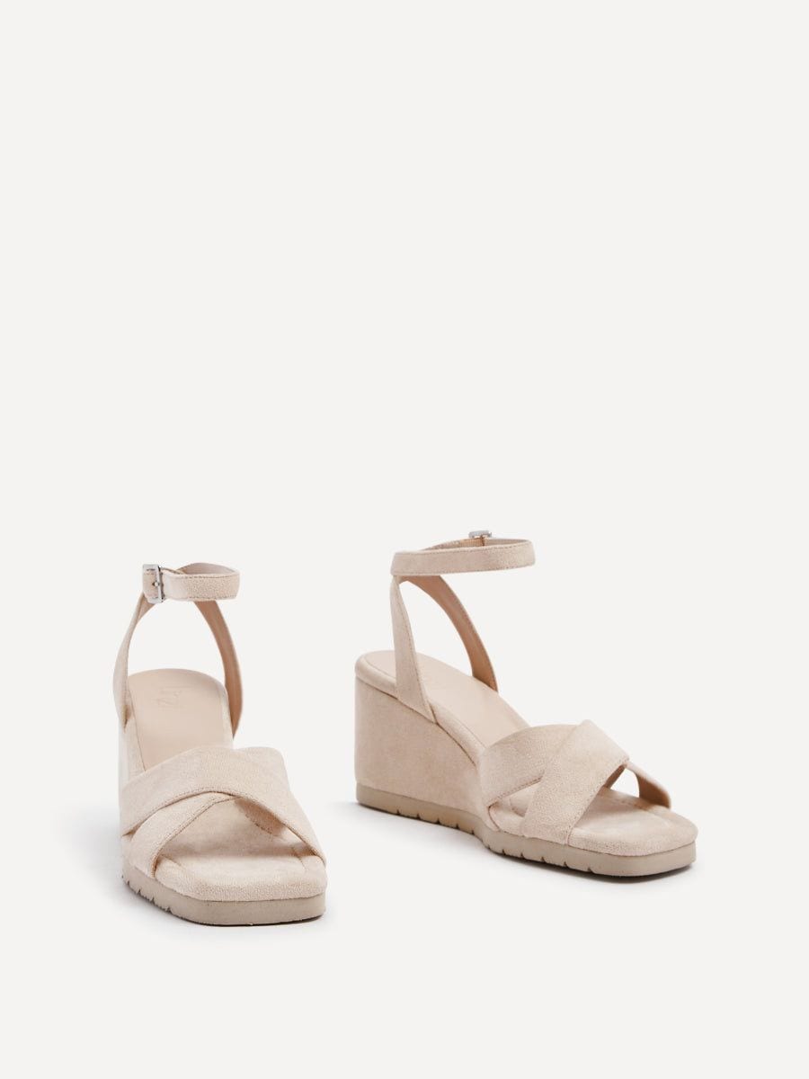Linzi Imogen Beige Faux Suede Covered Crossover Wedge image 3