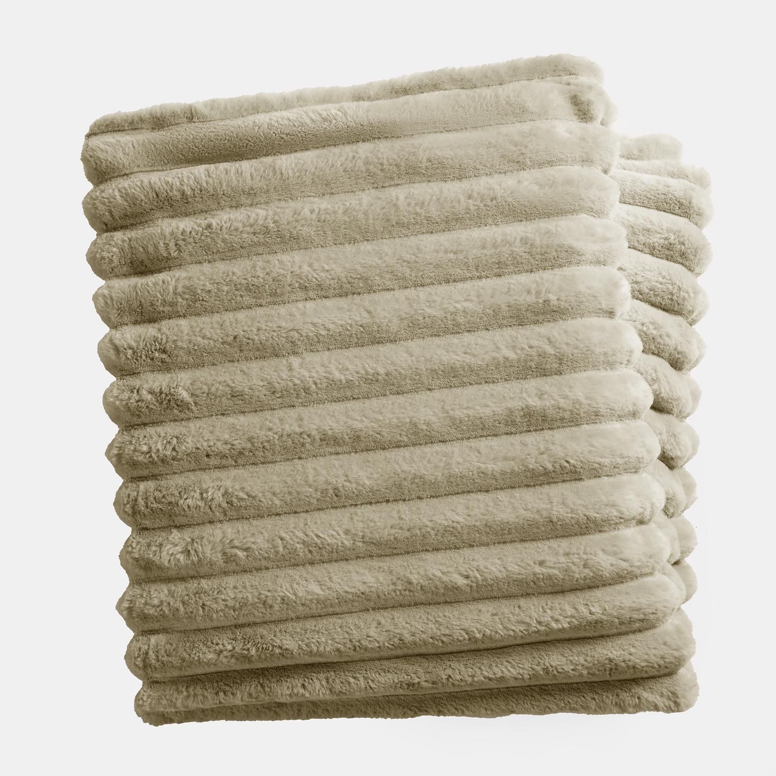 OHS Faux Fur Ribbed Fleece Throw Over Bed Blanket Winter Warm Supersoft image 5