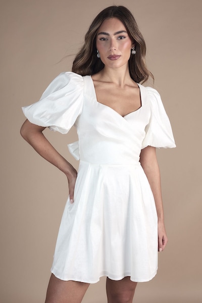 Coast Puff Sleeve Mini Dress Wedding Dress With Tie Back Ivory