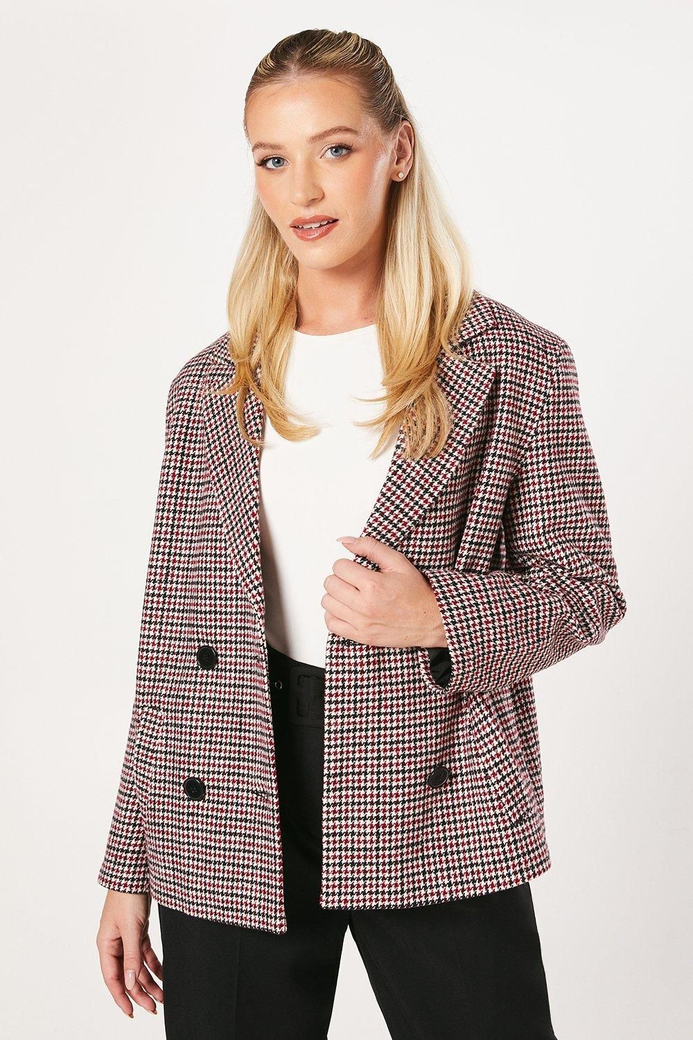 Dorothy Perkins Check Double Breasted Blazer Coat Red image 1