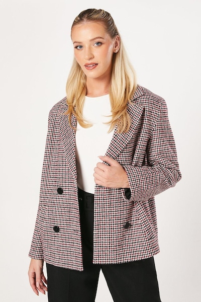 Dorothy Perkins Check Double Breasted Blazer Coat Red
