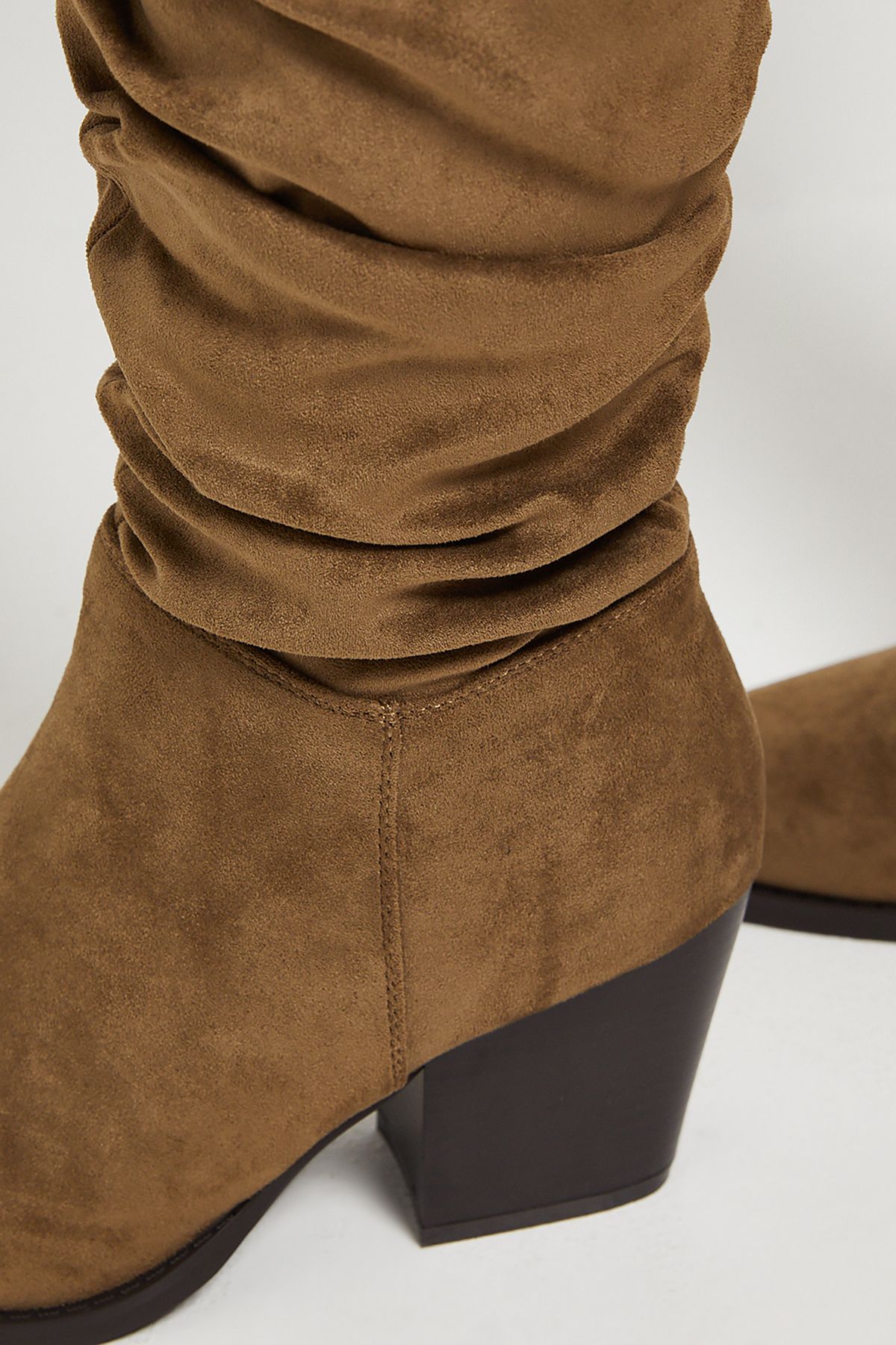 Dorothy Perkins Lessie Faux Suede Ruched Western Calf Boots Olive image 4