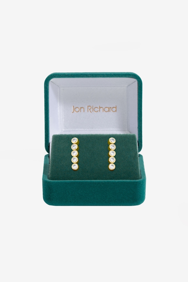 Jon Richard 14K Gold Plated and Crystal Cubic Zirconia Tennis Earrings - Gift Box