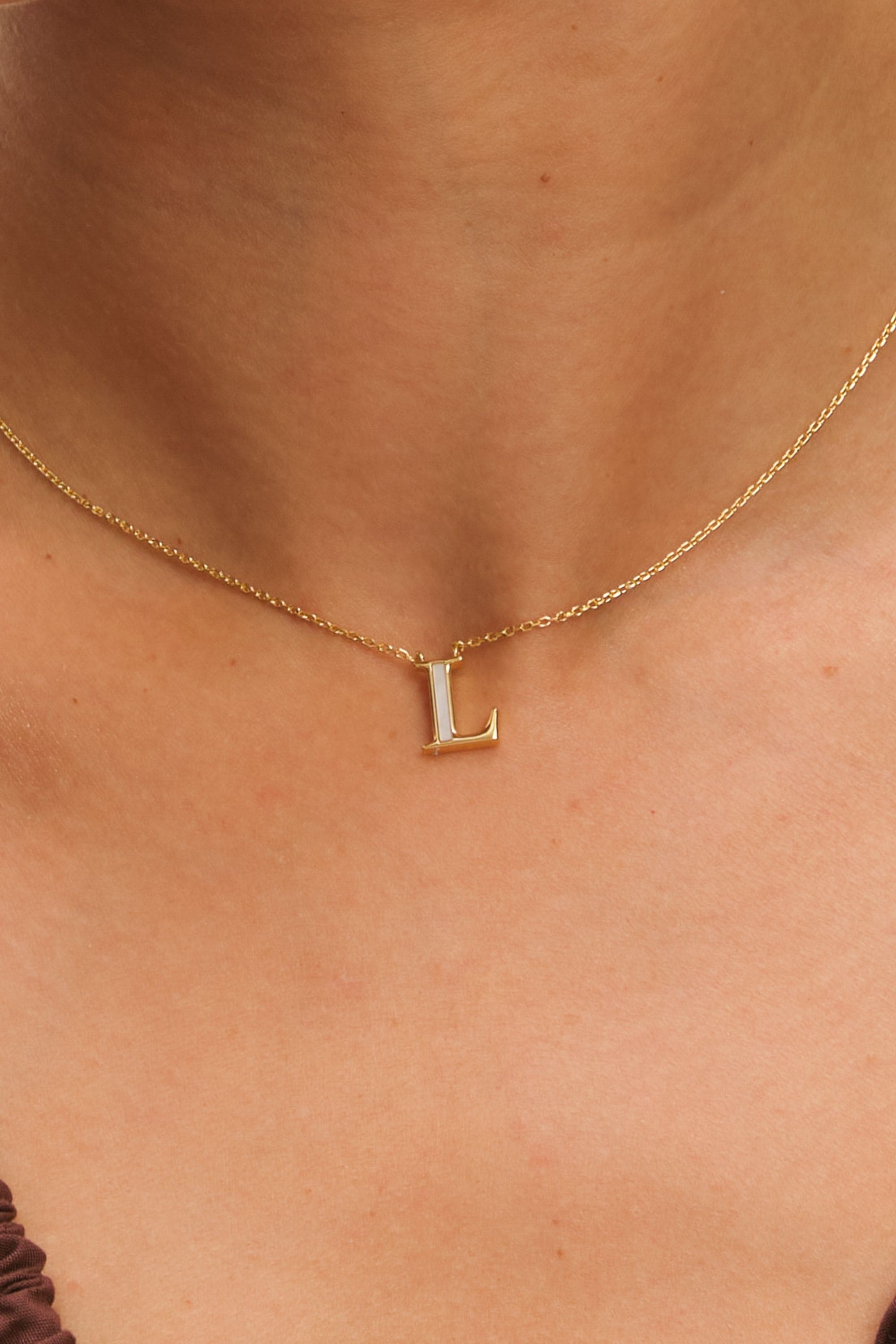 Inicio 14K Gold Plated and Mother of Pearl Initial Pendant - L - Gift Pouch image 2